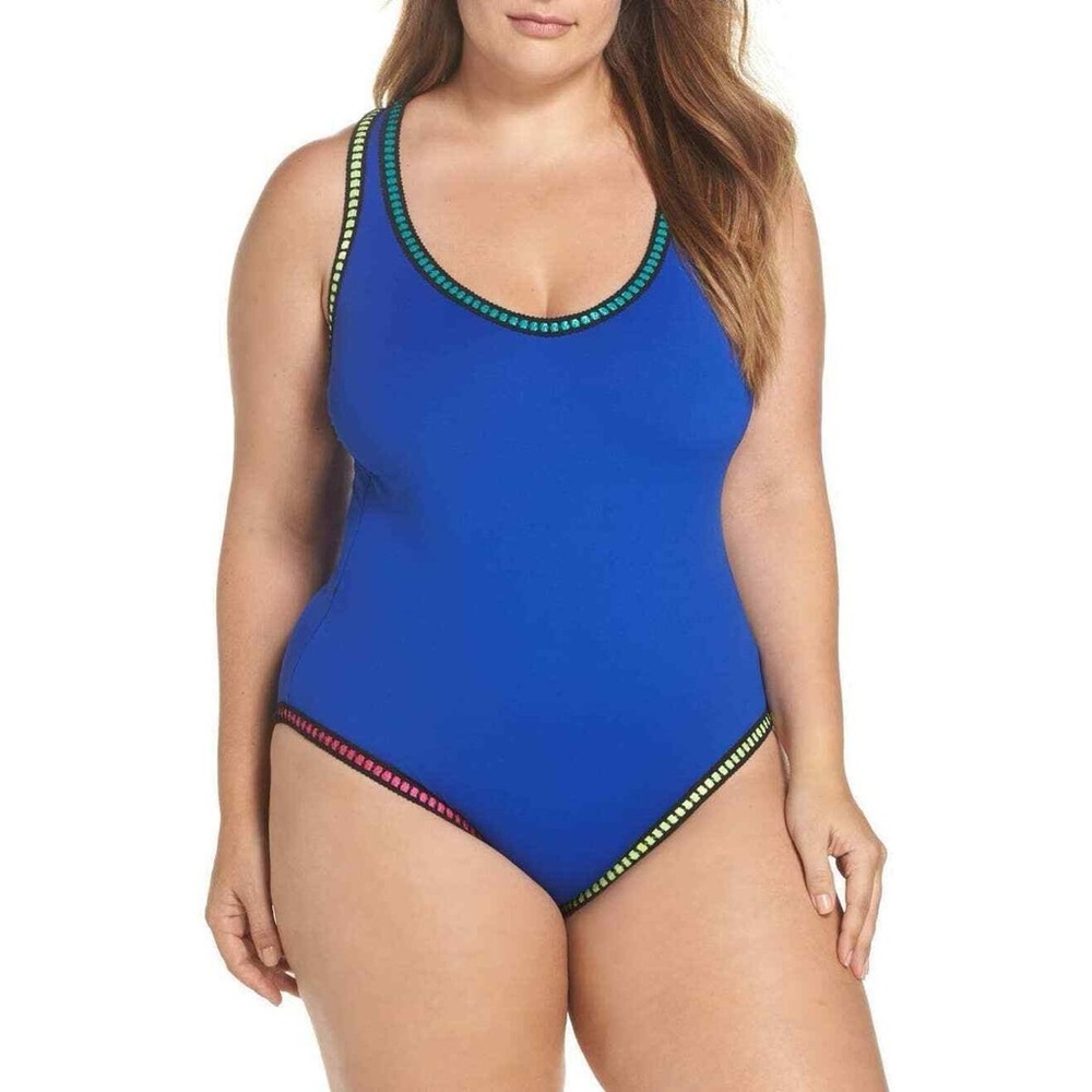 La Blanca Rainbow Trim Threading Cross-Back Swimsuit Apollo Blue Size 20